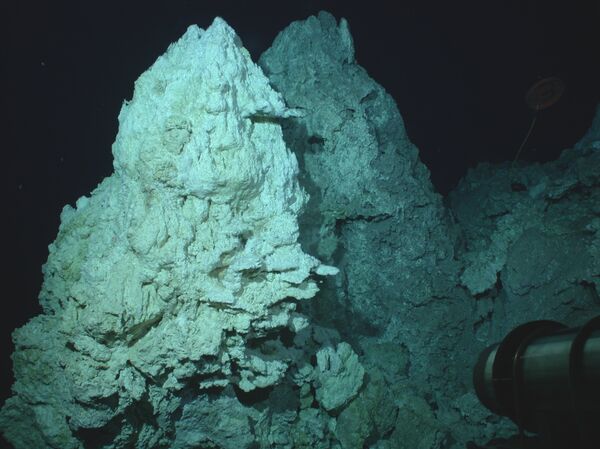 Part of  summit of the 200-foot tall carbonate chimney called Poseidon in the Lost City hydrothermal field.   - Sputnik International