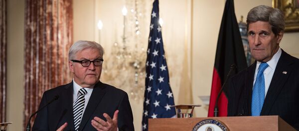 German Foreign Minister Frank -Walter Steinmeier (L) speaks to the press with US Secretary of State John Kerry at the State Department in Washington, DC on March 11, 2015. German Foreign Minister Frank -Walter Steinmeier (L) speaks to the press with US Secretary of State John Kerry at the State Department in Washington, DC on March 11, 2015. - Sputnik International