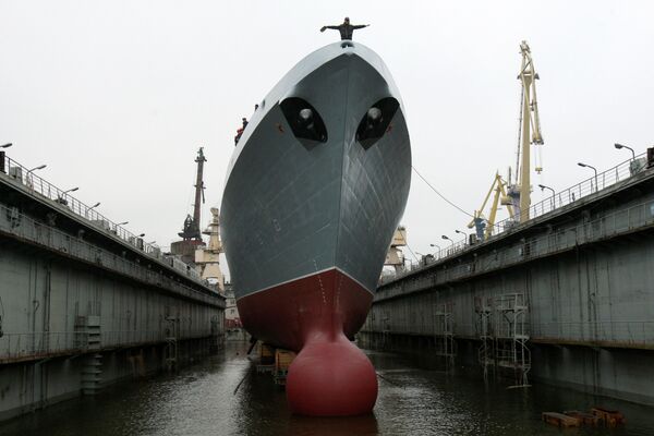 Photo taken on October 29, 2010 shows the Admiral Sergey Gorshkov frigate during a launching ceremony at the Severnaya Verf shipyard in St Petersburg Photo taken on October 29, 2010 shows the Admiral Sergey Gorshkov frigate during a launching ceremony at the Severnaya Verf shipyard in St Petersburg - Sputnik International