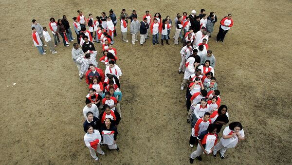 In this March 13, 2007 file photo, students from the Maurice J. Tobin School makes a human Pi symbol at the school in Boston during a celebration of Pi Day - Sputnik International