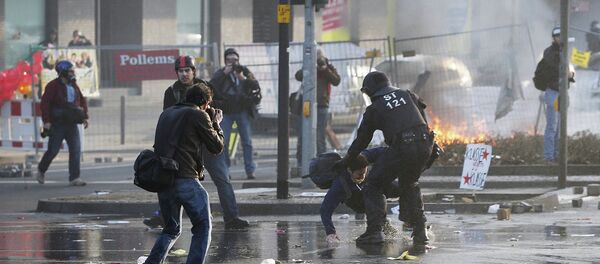 Protest against new European Central Bank office in Frankfurt Protest against new European Central Bank office in Frankfurt - Sputnik International