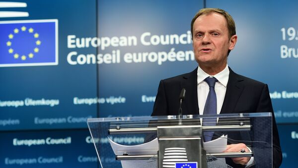 European Council President Donald Tusk responds to questions during a press conference ahead of a European leaders summit at the European Council, in Brussels on March 19, 2015 - Sputnik International