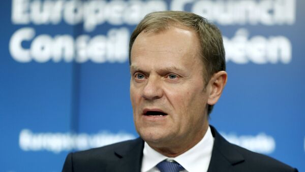 European Council President Donald Tusk addresses a news conference after a Tripartite Social Summit ahead of a European Union leaders summit in Brussels March 19, 2015 - Sputnik International