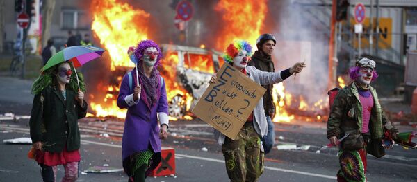 Protest against new European Central Bank office in Frankfurt Protest against new European Central Bank office in Frankfurt - Sputnik International