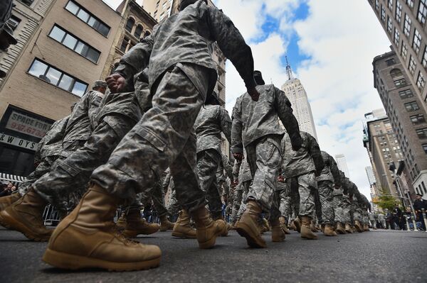 US military soldiers march during the Veterans Day Parade in New York US military soldiers march during the Veterans Day Parade in New York - Sputnik International