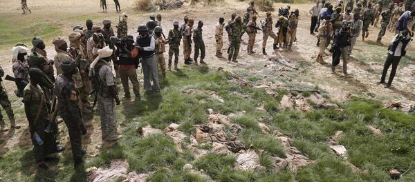 Chadian soldiers and journalists stand next to decaying corpses under a bridge in the recently retaken town of Damasak, Nigeria, March 20, 2015 Chadian soldiers and journalists stand next to decaying corpses under a bridge in the recently retaken town of Damasak, Nigeria, March 20, 2015 - Sputnik International