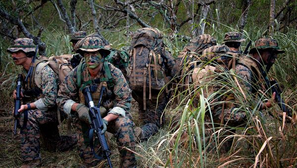 Reconnaissance Marines with 4th Force Reconnaissance Company secure themselves by watching in all directions during their two weeks of annual training at the Marine Corps - Sputnik International