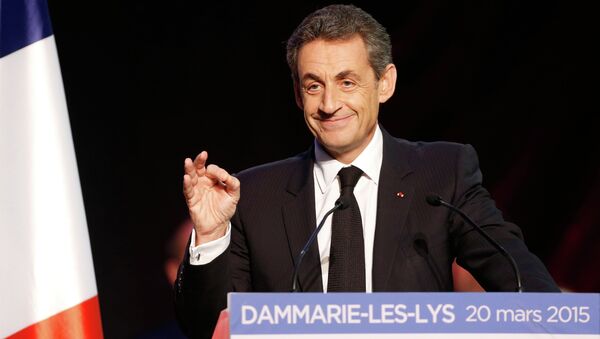 Current UMP right-wing opposition party President and former French President, Nicolas Sarkozy speaks during a campaign rally ahead of the French departmental elections, on March 20, 2015 in Dammarie-les-Lys, south of Paris - Sputnik International