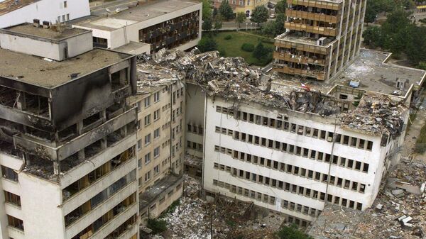 An aerial view taken 15 June 1999 of the Pristina central post office which was destoyed by NATO bombing. - Sputnik International