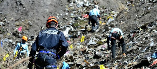 French emergency rescue services work at the site of the Germanwings jet that crashed on Tuesday, March 24, 2015 near Seyne-les-Alpes, France French emergency rescue services work at the site of the Germanwings jet that crashed on Tuesday, March 24, 2015 near Seyne-les-Alpes, France - Sputnik International