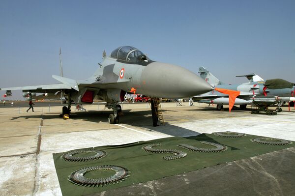 A Russian made Indian Air Force Sukhoi-30 fighter aircraft is seen on display at 'Aero India 2007' at Yelahanka air base on the outskirts of Bangalore, India. File photo A Russian made Indian Air Force Sukhoi-30 fighter aircraft is seen on display at 'Aero India 2007' at Yelahanka air base on the outskirts of Bangalore, India. File photo - Sputnik International