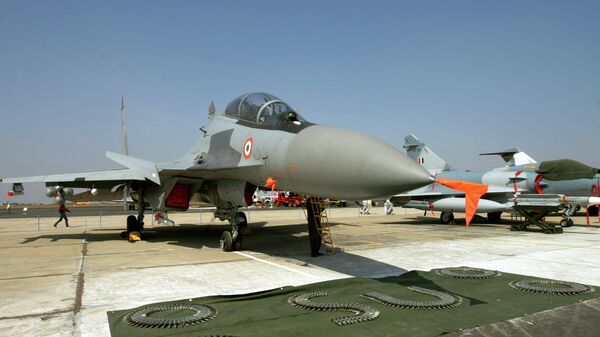 A Russian made Indian Air Force Sukhoi-30 fighter aircraft is seen on display at 'Aero India 2007' at Yelahanka air base on the outskirts of Bangalore, India. File photo - Sputnik International