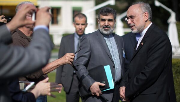 The head of the Atomic Energy Organization of Iran Ali Akbar Salehi speaks to reporters during negotiations between United States Secretary of State John Kerry and Iran's Foreign Minister Javad Zarif over Iran's nuclear program in Lausanne March 17, 2015 - Sputnik International