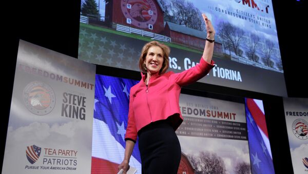 Carly Fiorina waves after speaking at the Freedom Summit, Saturday, Jan. 24, 2015, in Des Moines, Iowa - Sputnik International