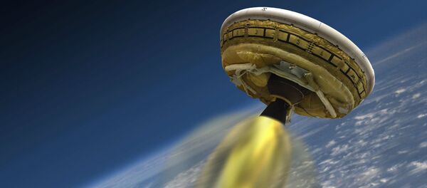 This artist's concept shows the test vehicle for NASA's Low-Density Supersonic Decelerator (LDSD), designed to test landing technologies for future Mars missions. This artist's concept shows the test vehicle for NASA's Low-Density Supersonic Decelerator (LDSD), designed to test landing technologies for future Mars missions. - Sputnik International