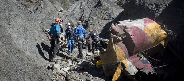 French emergency rescue services work among debris of the Germanwings passenger jet at the crash site near Seyne-les-Alpes, France French emergency rescue services work among debris of the Germanwings passenger jet at the crash site near Seyne-les-Alpes, France - Sputnik International