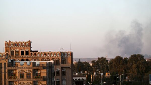 Smoke billows near military barracks in the Jabal al-Jumaima mountain following an air strike near Sanaa - Sputnik International