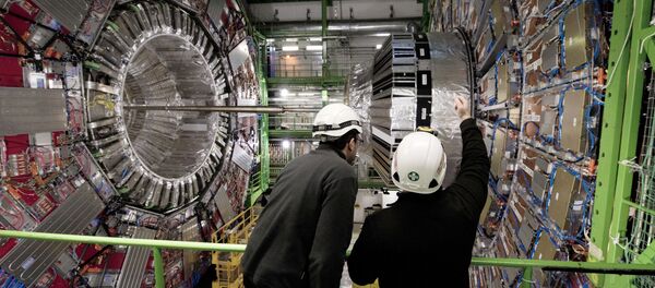 Workers gesture on February 10, 2015 in front of the CMS (Compact Muon Solenoid) Cavern at the European Organisation for Nuclear Research (CERN) in Meyrin, near Geneva Workers gesture on February 10, 2015 in front of the CMS (Compact Muon Solenoid) Cavern at the European Organisation for Nuclear Research (CERN) in Meyrin, near Geneva - Sputnik International