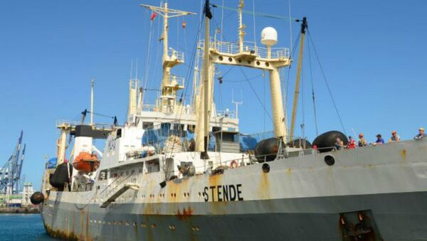A file picture taken on March 20, 2013 and provided by ShipSpotting.com shows STENDE trawler in Las Palmas, Canary Islands. The trawler was bought in 2014 by Magellan LLC and renamed Dalny Vostok - Sputnik International