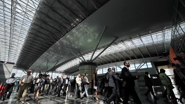 A Vietnamese national has been detained in Kiev following an attempt to board a plane headed for Moscow with a radioactive clock in his luggage, Ukrainian border security services have reported. Photo: Visitors walk in Terminal D of Boryspil International airport in Kiev. Archive photo. - Sputnik International