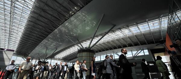 A Vietnamese national has been detained in Kiev following an attempt to board a plane headed for Moscow with a radioactive clock in his luggage, Ukrainian border security services have reported. Photo: Visitors walk in Terminal D of Boryspil International airport in Kiev. Archive photo. - Sputnik International