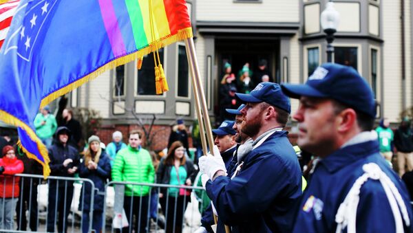 The color guard for LGBT veterans group OutVets marches down Broadway during the St. Patrick's Day Parade in South Boston, Massachusetts - Sputnik International