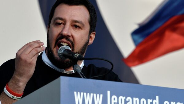 Italian Northern League (Lega Nord) party leader Matteo Salvini speaks during a rally against the Italian government's policy - Sputnik International