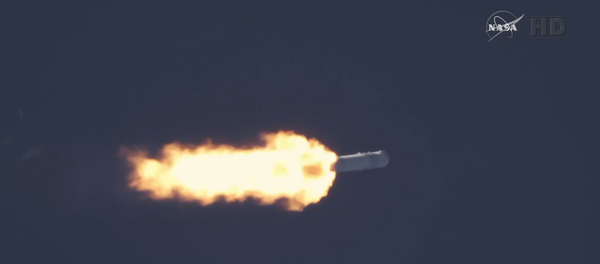 This screenshot shows the SpaceX unmanned Falcon 9 rocket shortly after it was launched from Florida’s Cape Canaveral on Tuesday. This screenshot shows the SpaceX unmanned Falcon 9 rocket shortly after it was launched from Florida’s Cape Canaveral on Tuesday. - Sputnik International