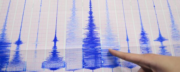 A staff member of the Seismology Center points to a chart showing the earthquake activity detected by the central Weather Bureau in Taipei on April 20, 2015 - Sputnik International