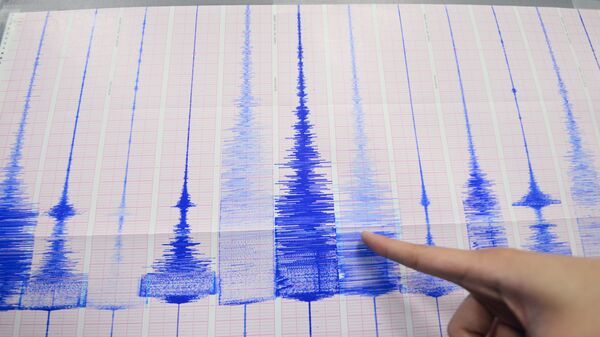 A staff member of the Seismology Center points to a chart showing the earthquake activity detected by the central Weather Bureau in Taipei on April 20, 2015 - Sputnik International