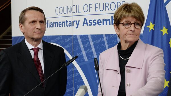 Russian State Duma Speaker Sergey Naryshkin and PACE President Anne Brasseur - Sputnik International
