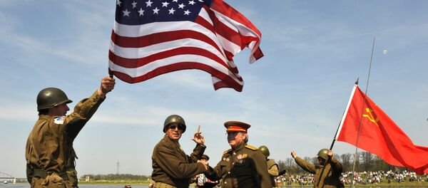 Amateur actors re-enact the linkup of Soviet and American troops 65 years ago, in Torgau, eastern Germany, on Saturday, April 24, 2010 Amateur actors re-enact the linkup of Soviet and American troops 65 years ago, in Torgau, eastern Germany, on Saturday, April 24, 2010 - Sputnik International
