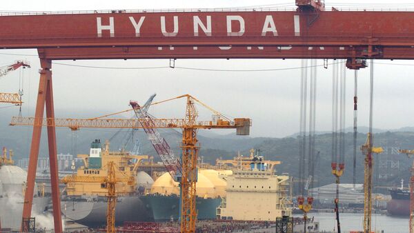 A file picture taken on May 6, 2005 shows a view of Hyundai Heavy Industries shipyard in Ulsan - Sputnik International