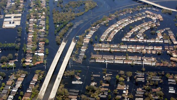 The damage from hurricane Katrina near New Orleans is seen from Air Force One. In 2005 hurricane Katrina, the largest and third strongest hurricane ever recorded to make landfall in the US, left 1,300 people dead. - Sputnik International
