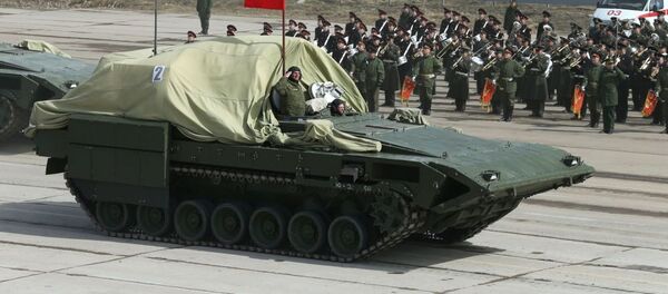 Armored combat vehicle on a heavy tracked vehicle platform Armata at the May 9 Victory Parade rehearsal in Moscow region. Armored combat vehicle on a heavy tracked vehicle platform Armata at the May 9 Victory Parade rehearsal in Moscow region. - Sputnik International