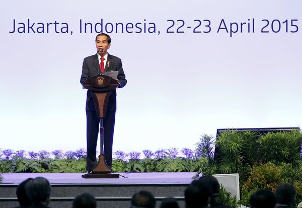 Indonesia's President Joko Widodo delivers a speech during the opening ceremony of the Asian African Conference Indonesia's President Joko Widodo delivers a speech during the opening ceremony of the Asian African Conference - Sputnik International
