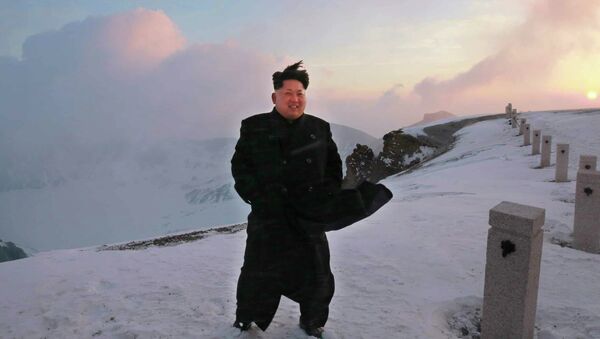 North Korean leader Kim Jong-Un on a snow-covered top of Mount Paektu in North Korea - Sputnik International