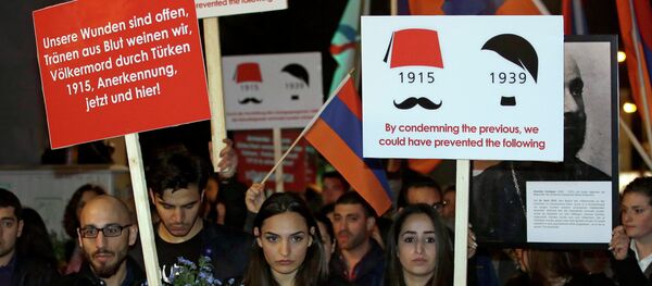 People take part in a demonstration after an ecumenical service remembering the Armenian 'slaughter' at the Berlin Cathedral Church in Berlin, Germany, Thursday, April 23, 2015 People take part in a demonstration after an ecumenical service remembering the Armenian 'slaughter' at the Berlin Cathedral Church in Berlin, Germany, Thursday, April 23, 2015 - Sputnik International