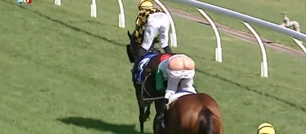 Jockey's Pants Fall Down As He Finishes The Race Jockey's Pants Fall Down As He Finishes The Race - Sputnik International