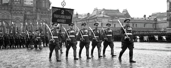 Victory Day Parade on Red Square, June 24, 1945. Marshal Rodion Malinovsky at the head of the column, before the Banner of the 2nd Ukrainian Front. Victory Day Parade on Red Square, June 24, 1945. Marshal Rodion Malinovsky at the head of the column, before the Banner of the 2nd Ukrainian Front. - Sputnik International