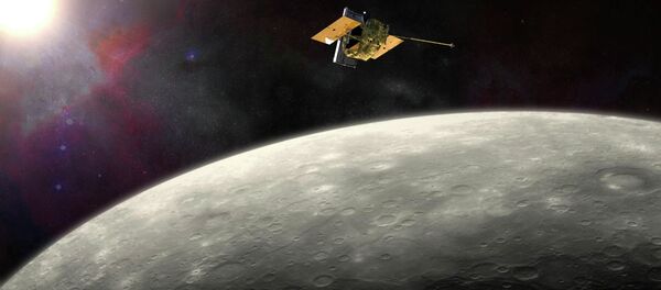 This artist's rendering provided by NASA shows the MErcury Surface, Space ENvironment, GEochemistry, and Ranging (MESSENGER) spacecraft around Mercury This artist's rendering provided by NASA shows the MErcury Surface, Space ENvironment, GEochemistry, and Ranging (MESSENGER) spacecraft around Mercury - Sputnik International
