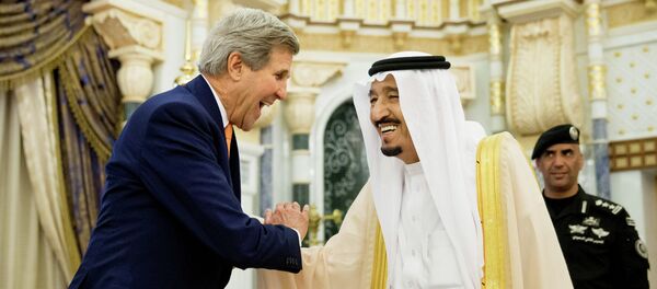 US Secretary of State John Kerry, left, shakes hands with Saudi Arabia's King Salman at the Royal Court, in Riyadh, Saudi Arabia, Thursday, May 7, 2015 US Secretary of State John Kerry, left, shakes hands with Saudi Arabia's King Salman at the Royal Court, in Riyadh, Saudi Arabia, Thursday, May 7, 2015 - Sputnik International