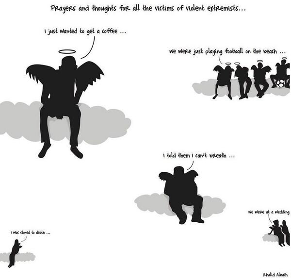 Albaih's cartoon on victims of extremism, from Gaza to New York.  - Sputnik International