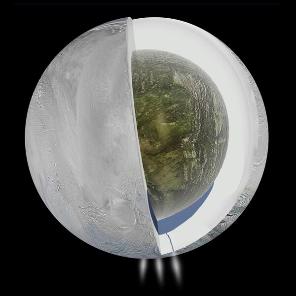 This illustration shows the possible interior of the Saturn moon Enceladus. This illustration shows the possible interior of the Saturn moon Enceladus. - Sputnik International