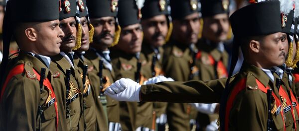 Soldiers of the Indian Armed Forces' grenadier regiment at the military parade Soldiers of the Indian Armed Forces' grenadier regiment at the military parade - Sputnik International
