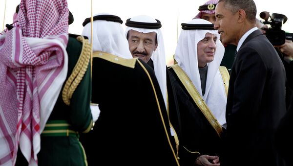 In this Tuesday, Jan. 27, 2015 file photo, President Barack Obama is greeted by new Saudi King Salman bin Abdul Aziz. - Sputnik International