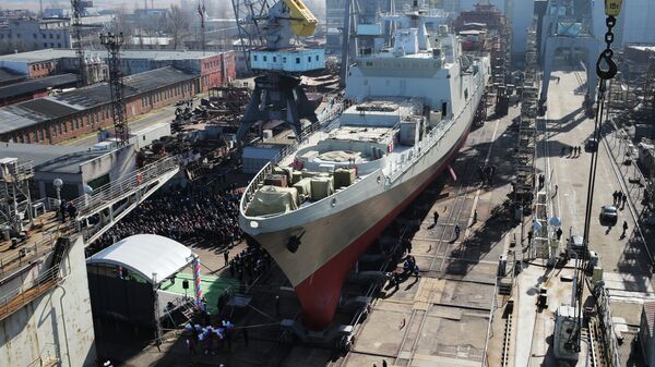The Admiral Grigorovich frigate, designed for the Russian Black Sea Fleet, before a launching ceremony in the shipyards of the Yantar Baltic shipbuilding plant - Sputnik International