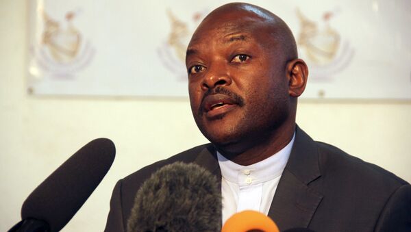 Burundian President Pierre Nkurunziza speaks to the media after he registered to run for a third five-year term in office, in the capital Bujumbura - Sputnik International