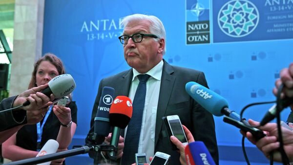 Germany's Foreign Minister Frank-Walter Steinmeier talks to members of the media on the sidelines of the NATO Foreign Ministers' conference in Antalya, Turkey, Wednesday, May 13, 2015 - Sputnik International
