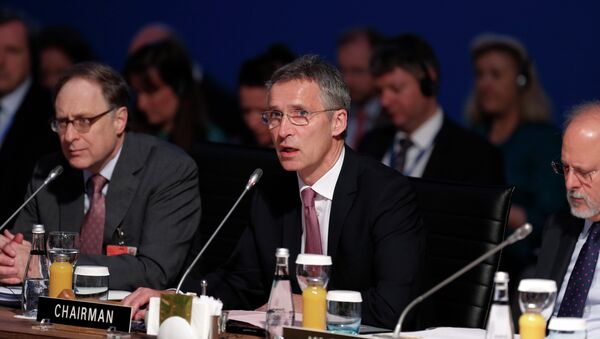 Secretary General of NATO, Jens Stoltenberg, center, makes the opening remarks on a session during the NATO Foreign Ministers conference in Antalya - Sputnik International